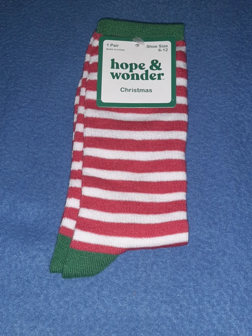Christmas Women's Red & White Stripe Socks with Green Trim
